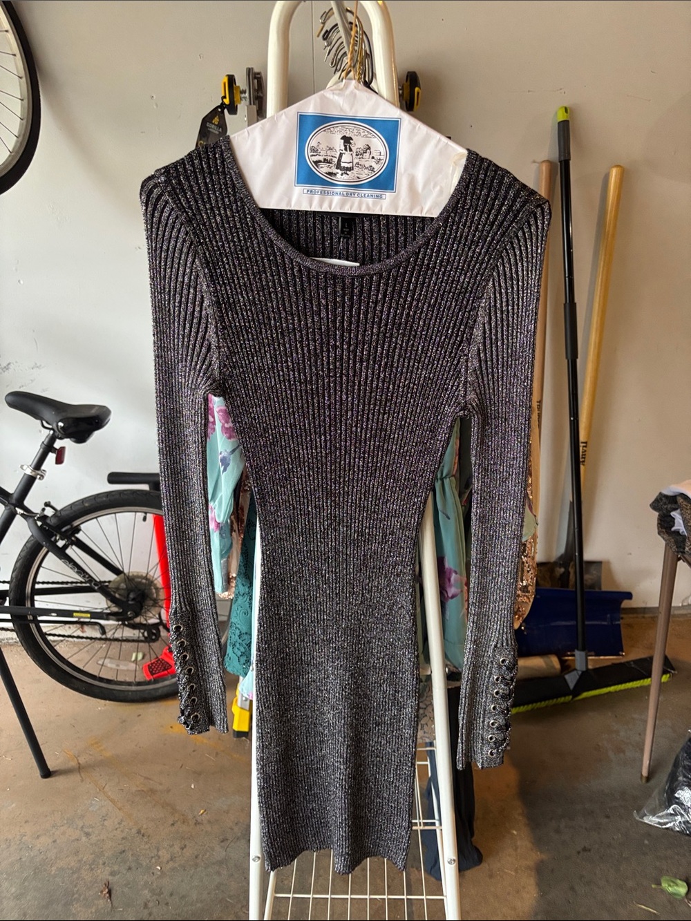 Derek Heart Black Metallic Ribbed Long Sleeve Dress